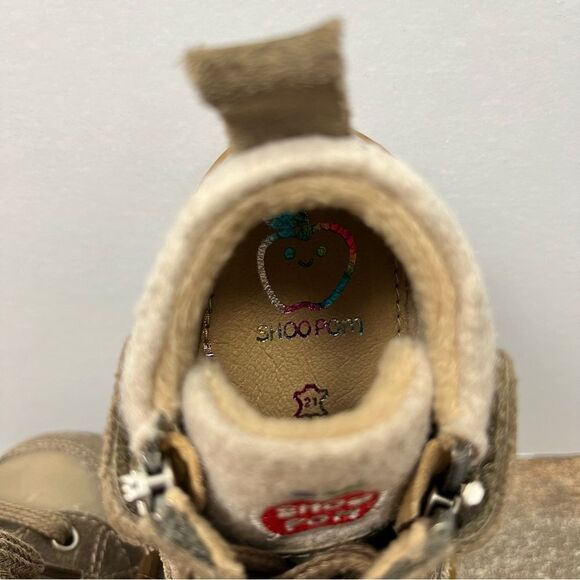 Shoo Pom Green/Brown Kids Sneakers with Laces & Fuzzy Lining- Size 21 - Picture 4 of 6